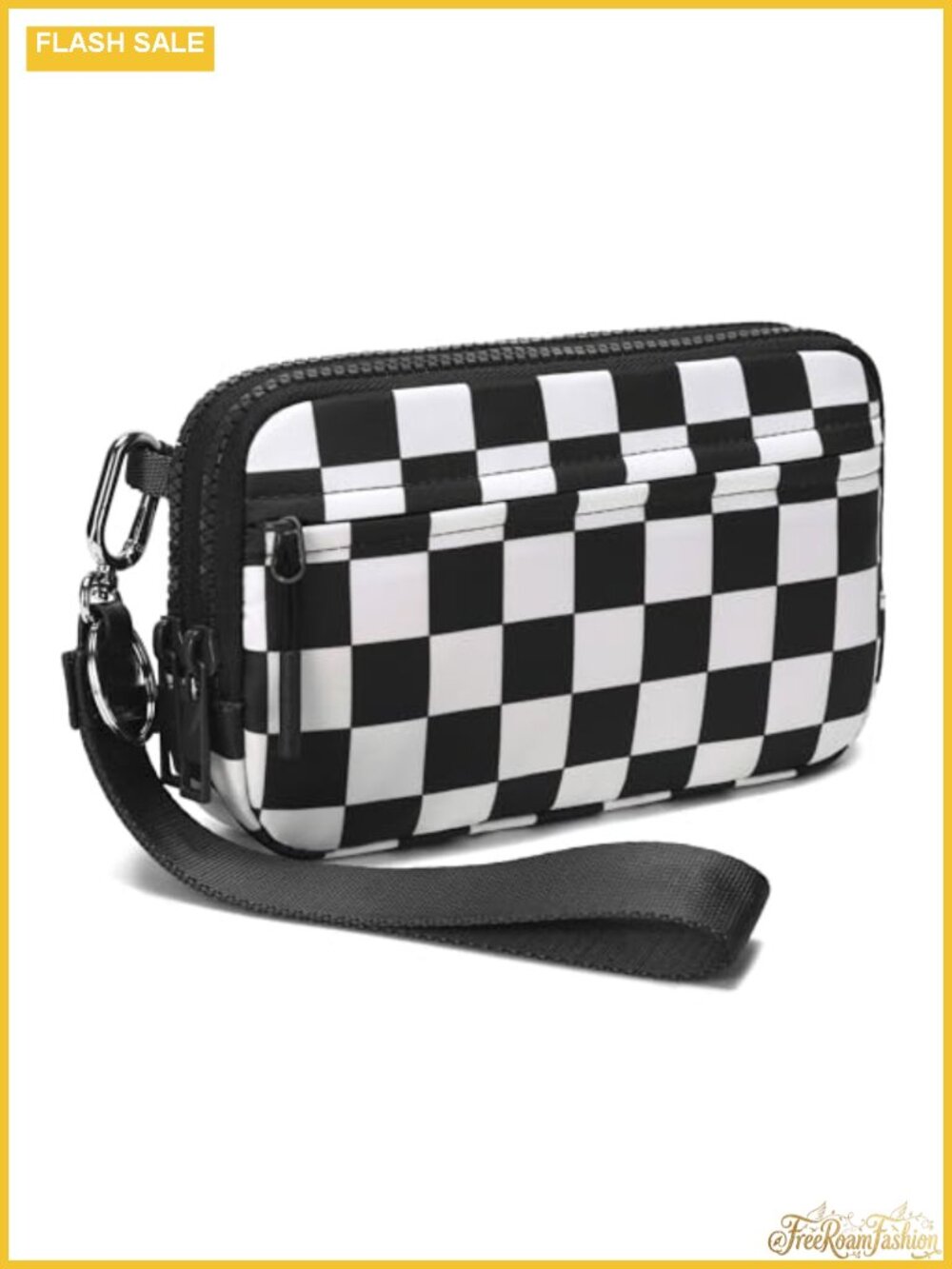Nylon RFID Wristlet Crossbody Bag with 4 Zippers Adjustable Strap